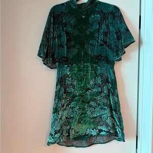 Anthropologie Teal Green Velvet Floral Dress